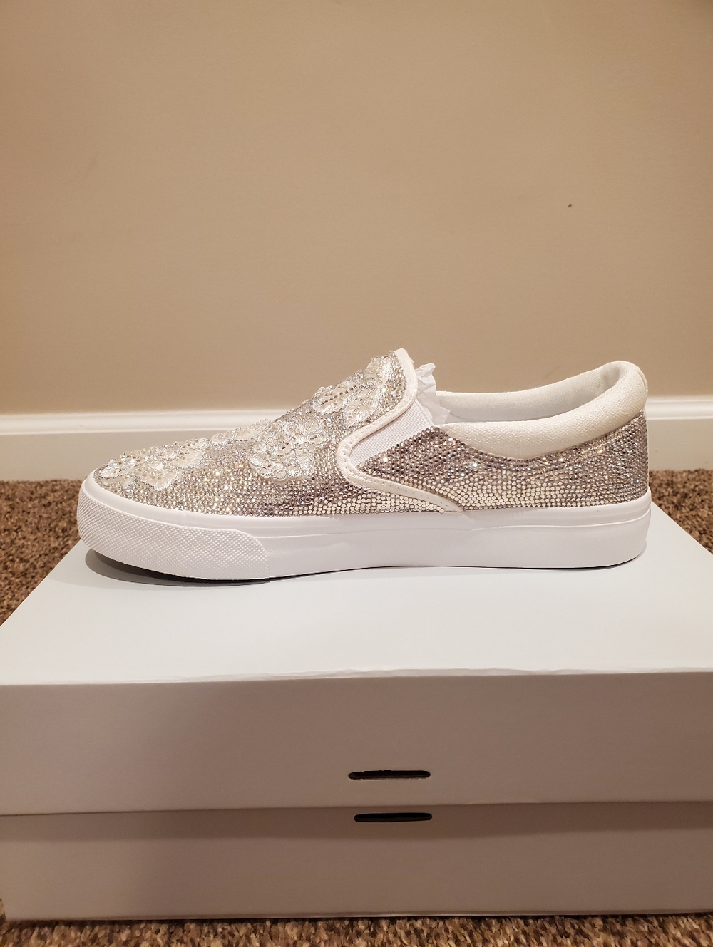 Hand-Embellished Lace Applique and Rhinestone Bridal Sneakers Size 6.5 - Picture 6 of 7